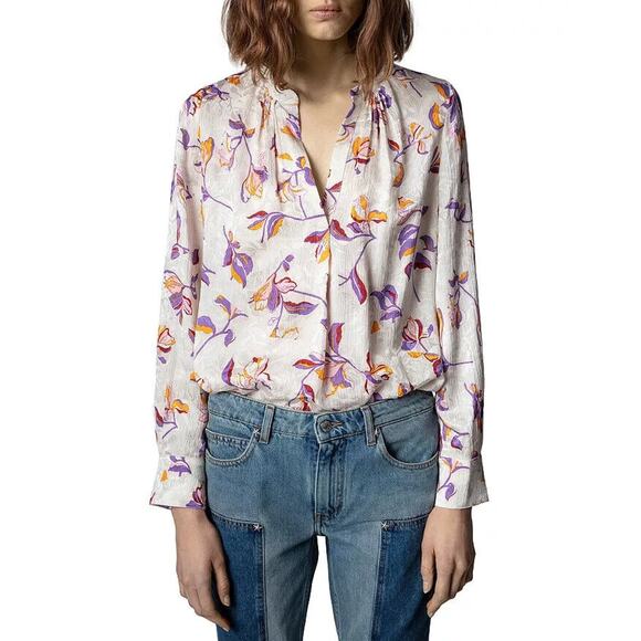 ZADIG & VOLTAIRE Tink Jac Cut Flowers Blouse V-Neck Multicolor - Picture 2 of 11